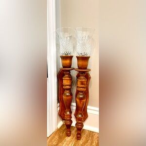 VTG MCM Wooden Home Interiors Wall Sconces w/Crystal Clear Cut Glass Votive Cup